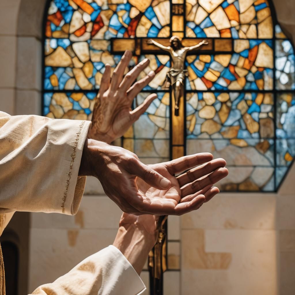 Jesus Speaks to Kneeling Man: Christian Photography