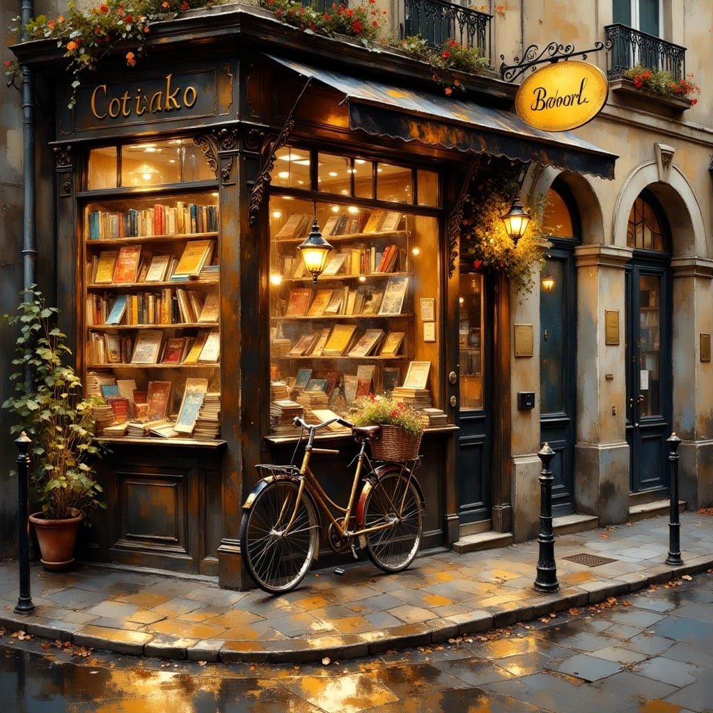 Vintage Bicycle at Golden Hour Outside Bookshop