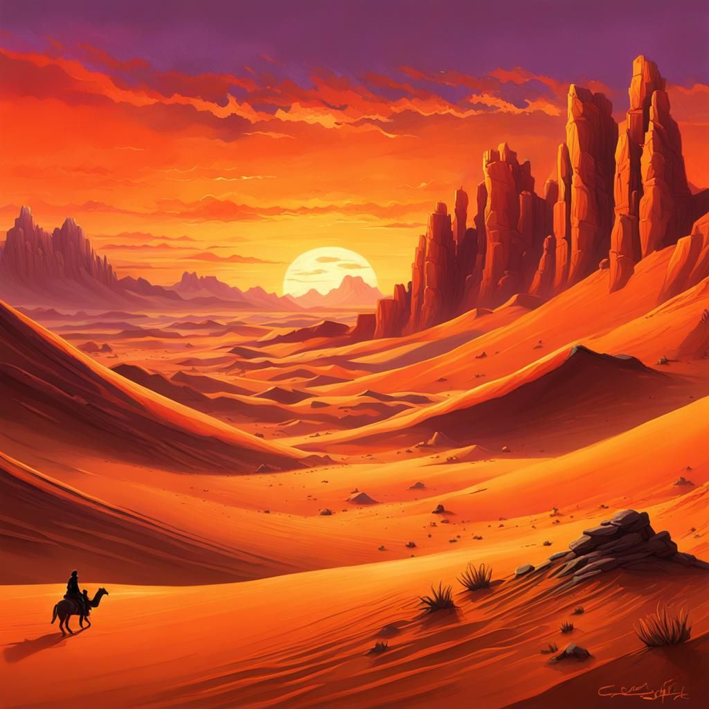 Orange Desert Sunset: Graffiti Art Style
