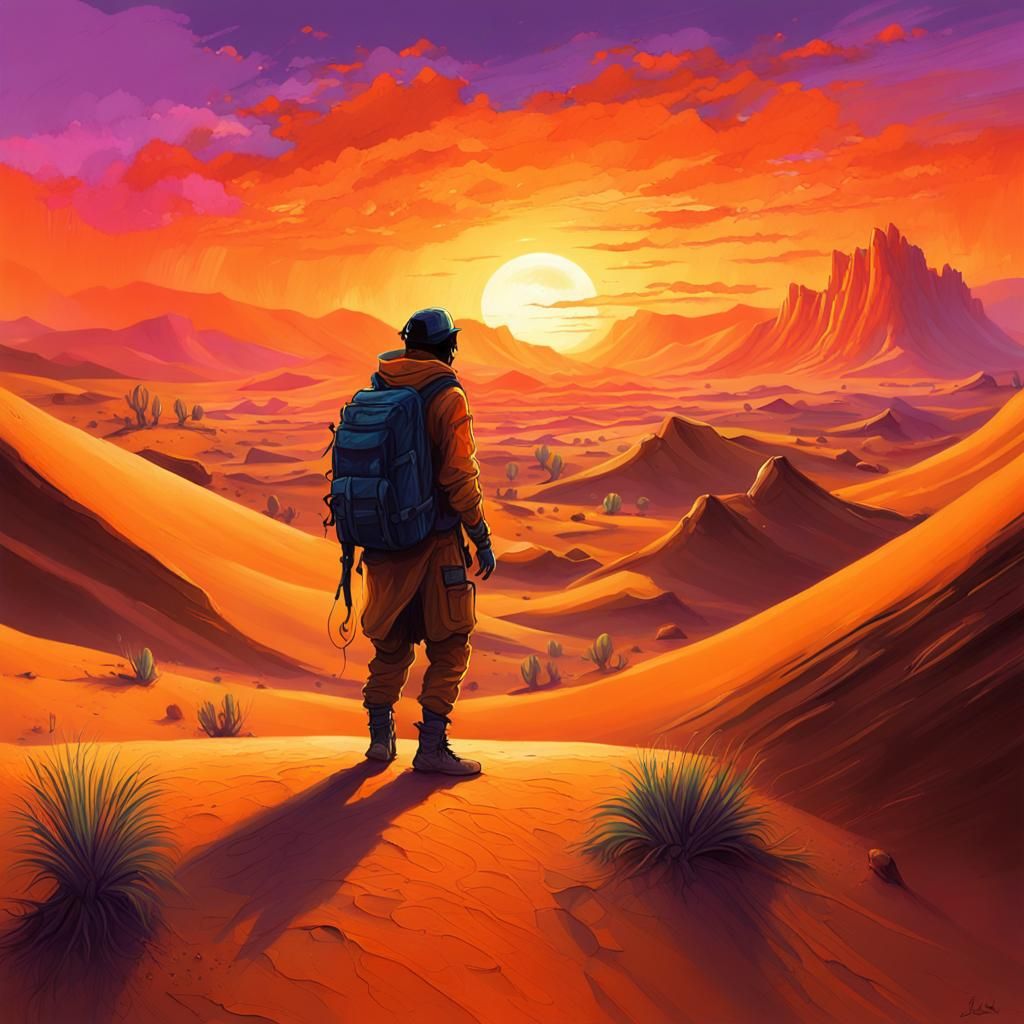 Orange Desert Sunset Graffiti Art