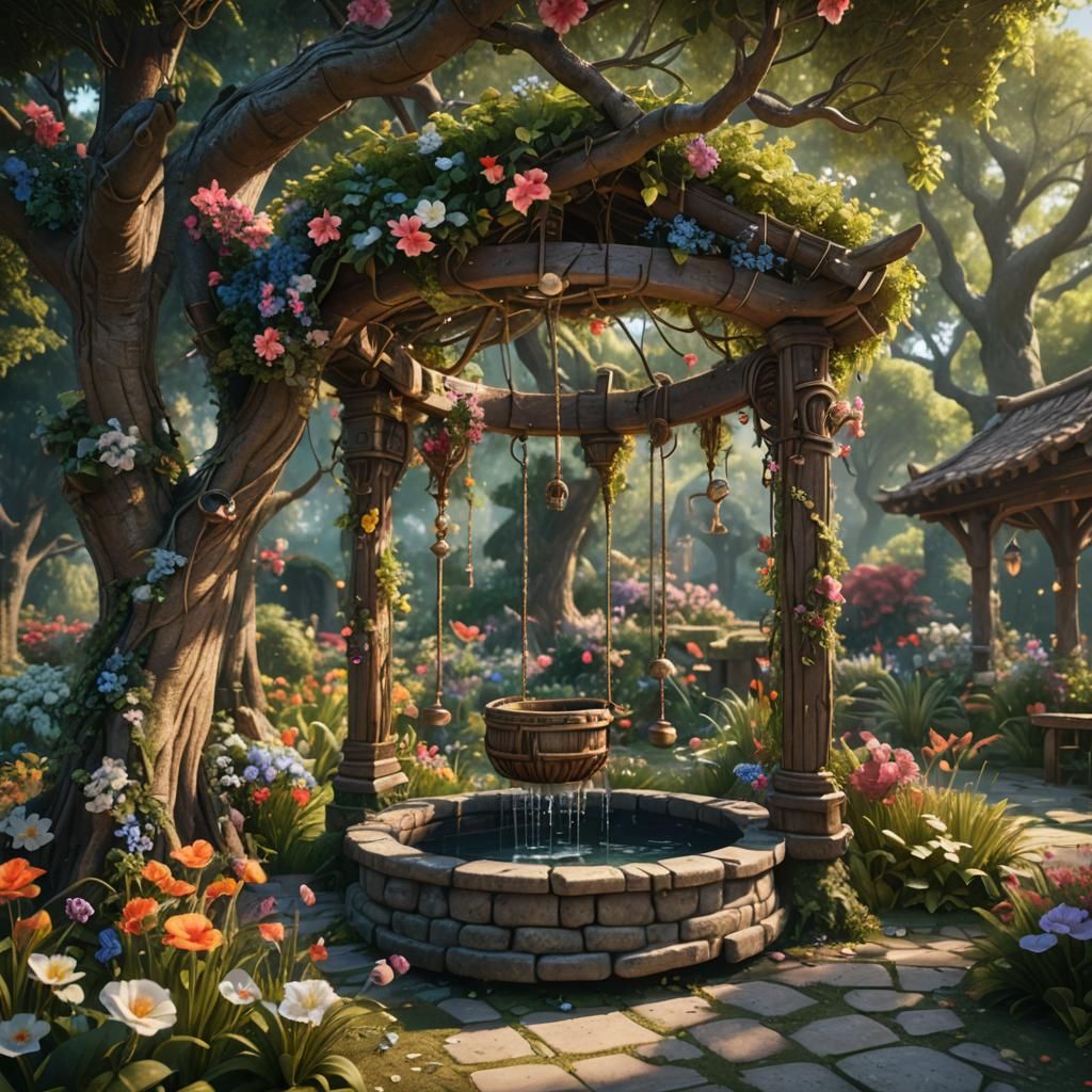Secret Garden Wishing Well: Detailed Matte Painting