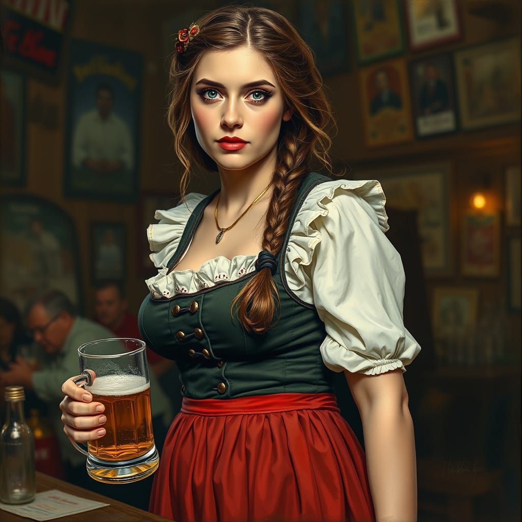 A Disheveled Barmaid Sways to the Rhythm in a Bavarian Beer ...