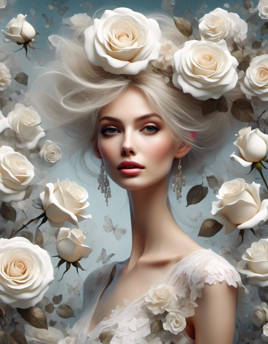 Scenic Background and in Focus a beautiful woman adorned wit...