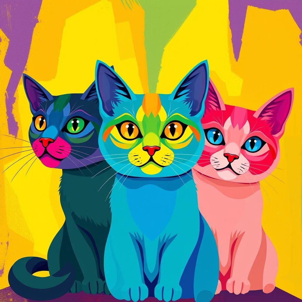 Colorful Surreal Cats in Picasso, Matisse Style