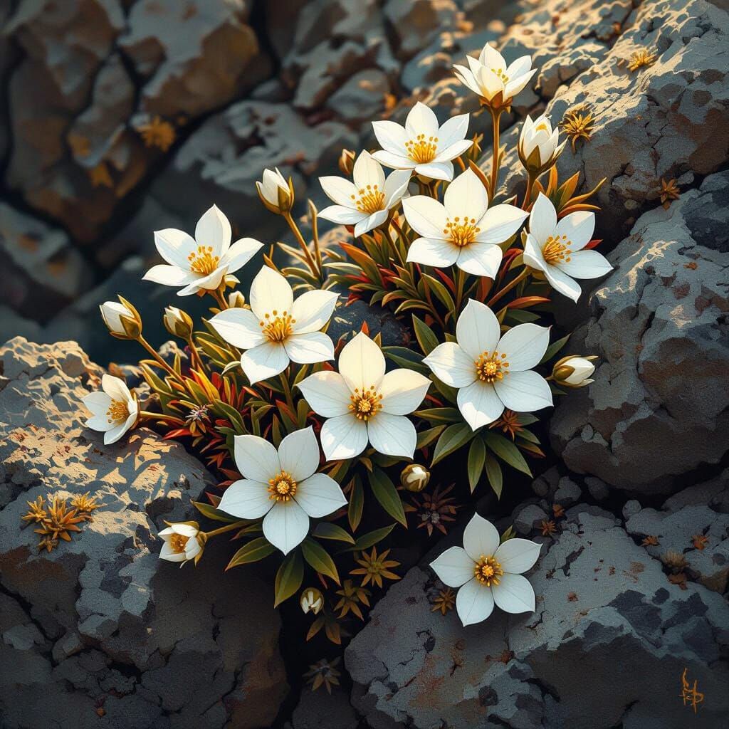 Cliffblossom Flowers in Detailed Matte Painting Style