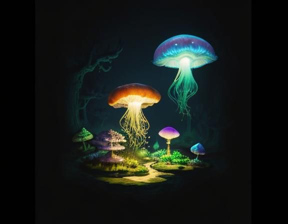 Jellyfish in Toadstool Forest: Beatrix Potter Style