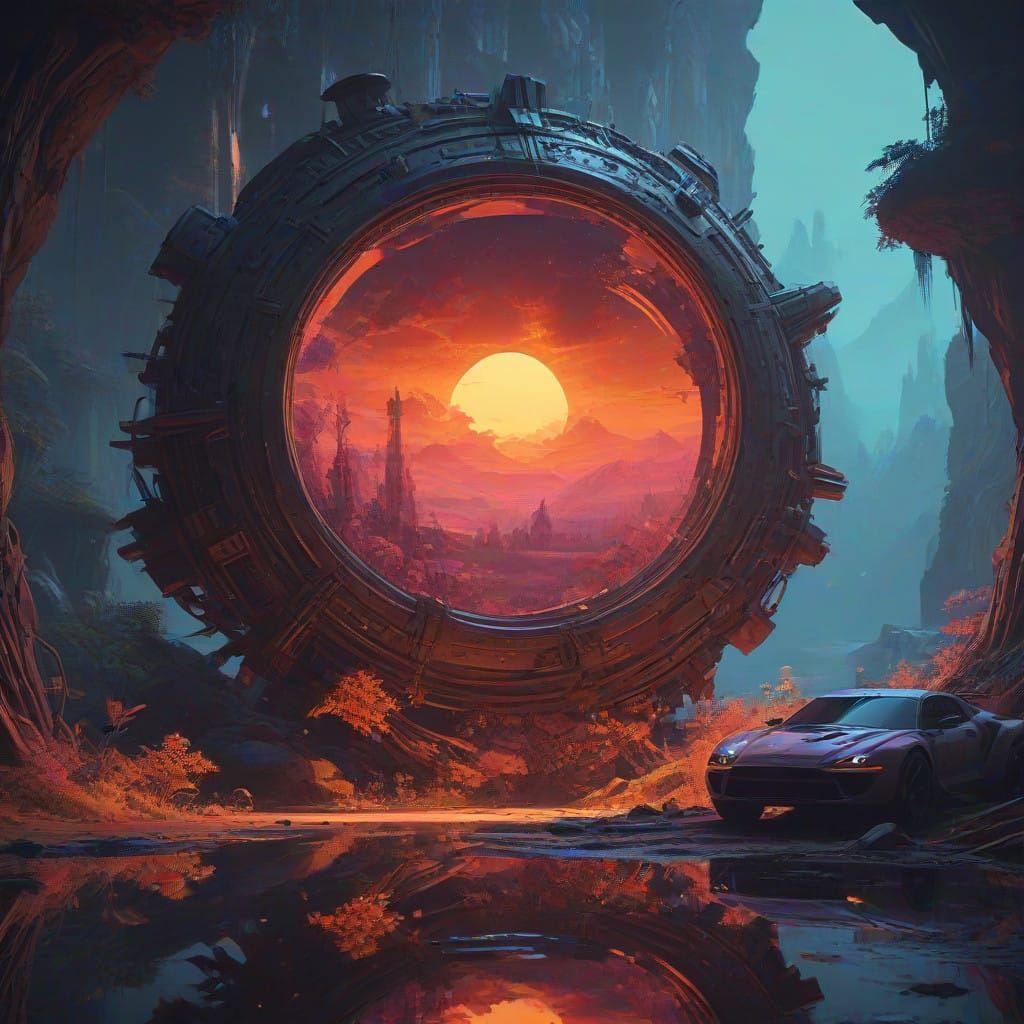 Dreamlike Futuristic Nexus in Vibrant Iridescent Hues