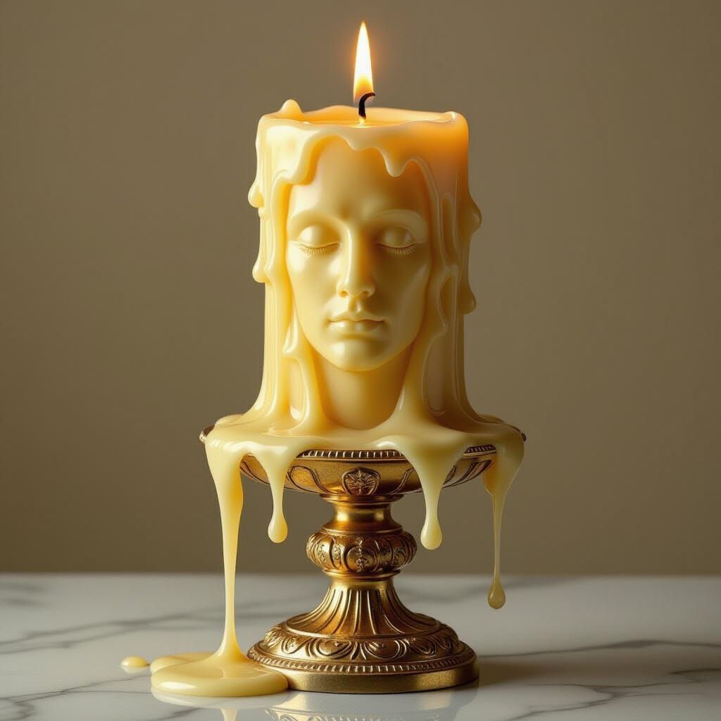 Melting Candle in Candlestick: Surreal Abstract Figures