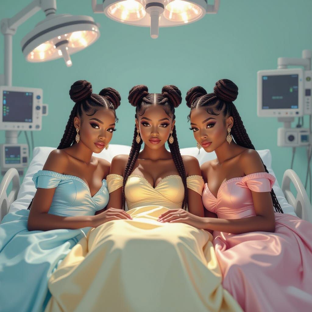 African Teenage Girls in Surgical Room: Digital Painting