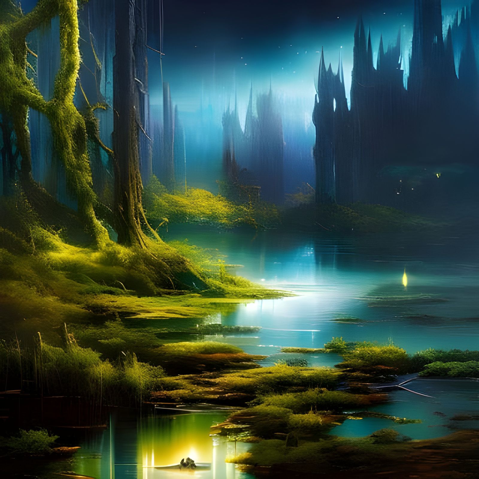 Totem Pole in Mossy Bayou at Night