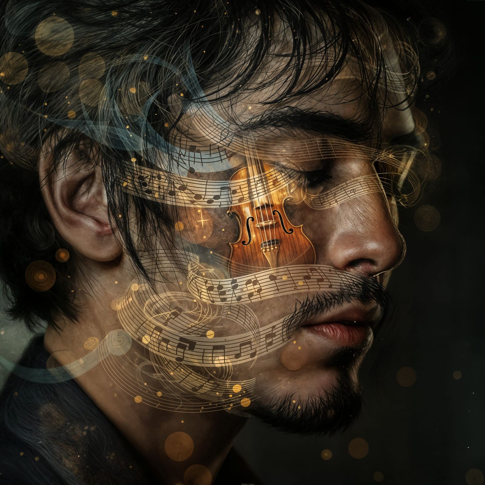 Surreal Portrait of a Musician in Cosmic Harmony