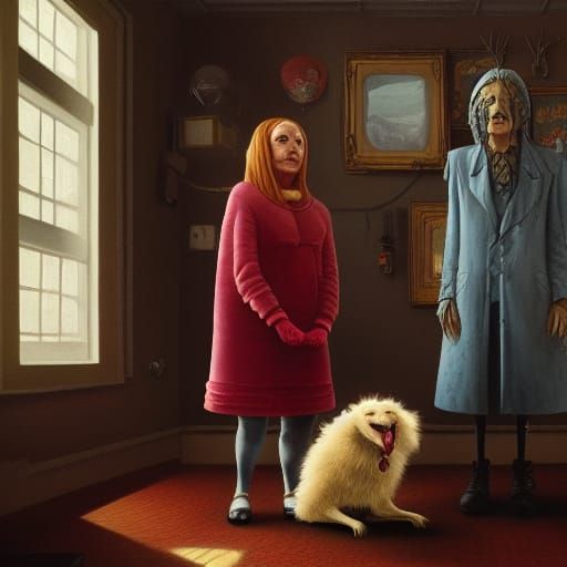 Surreal Portrait of Woman and Dog, Oil on Canvas