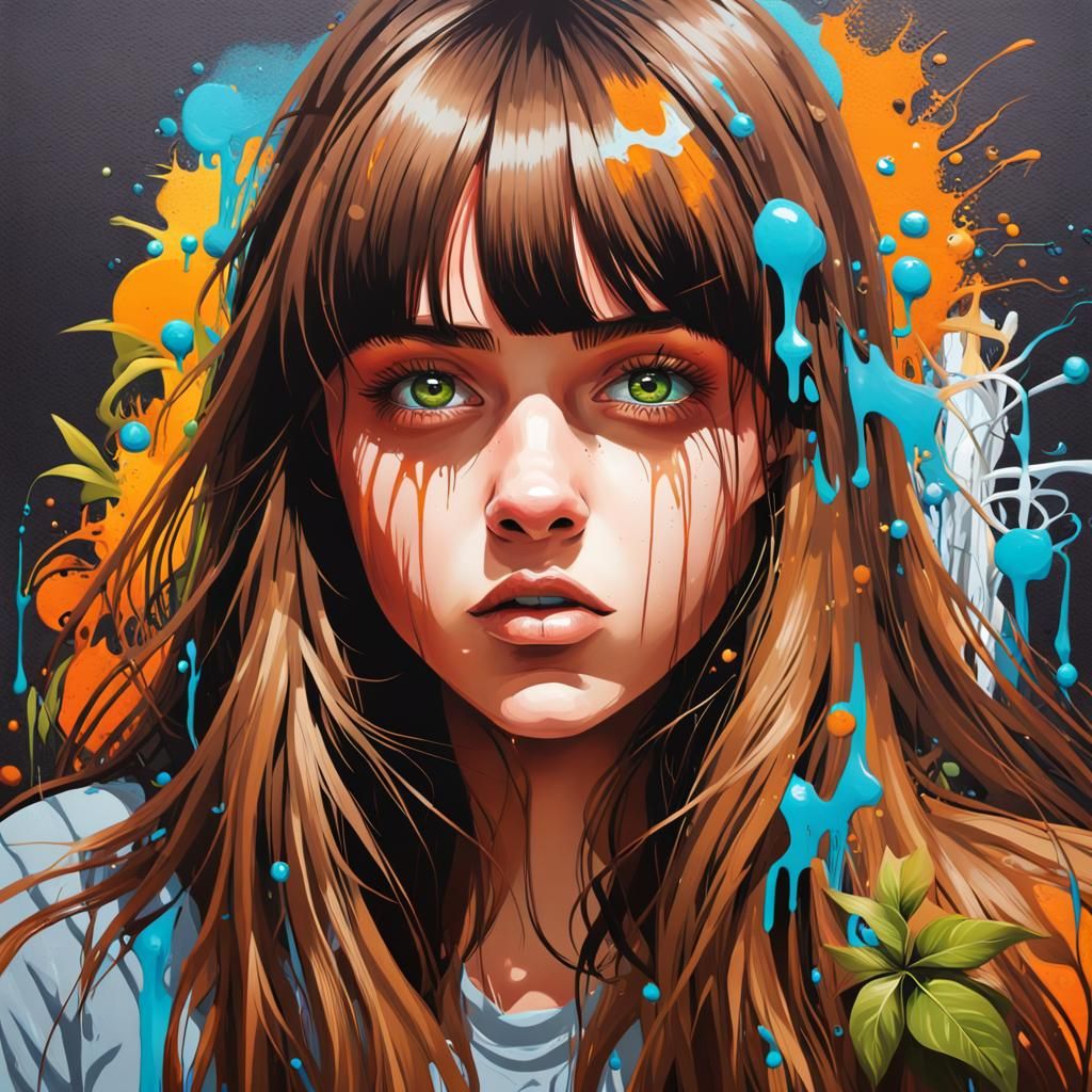 Girl with Plant Power in Graffiti Art Style
