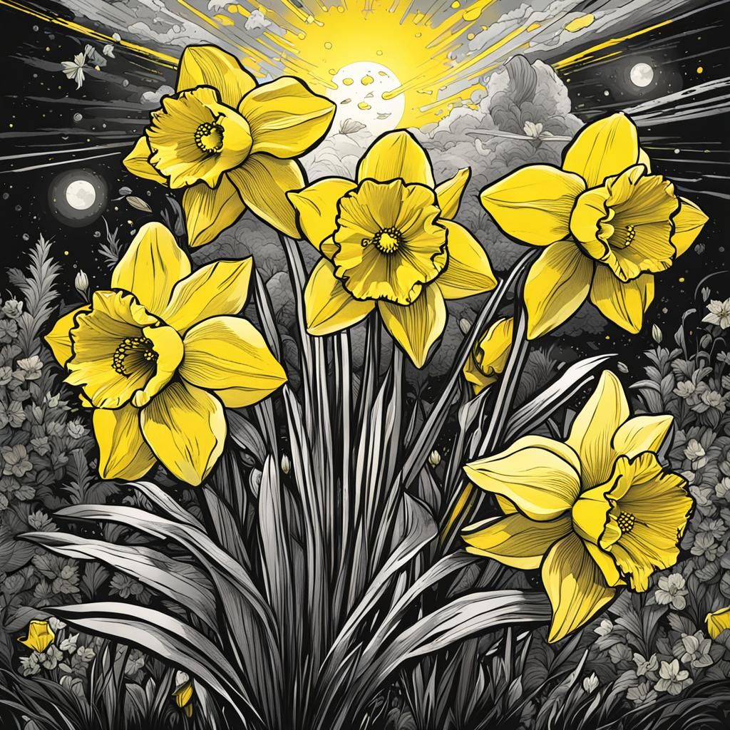 Maximalist Daffodils in Glowing Yellow Tones