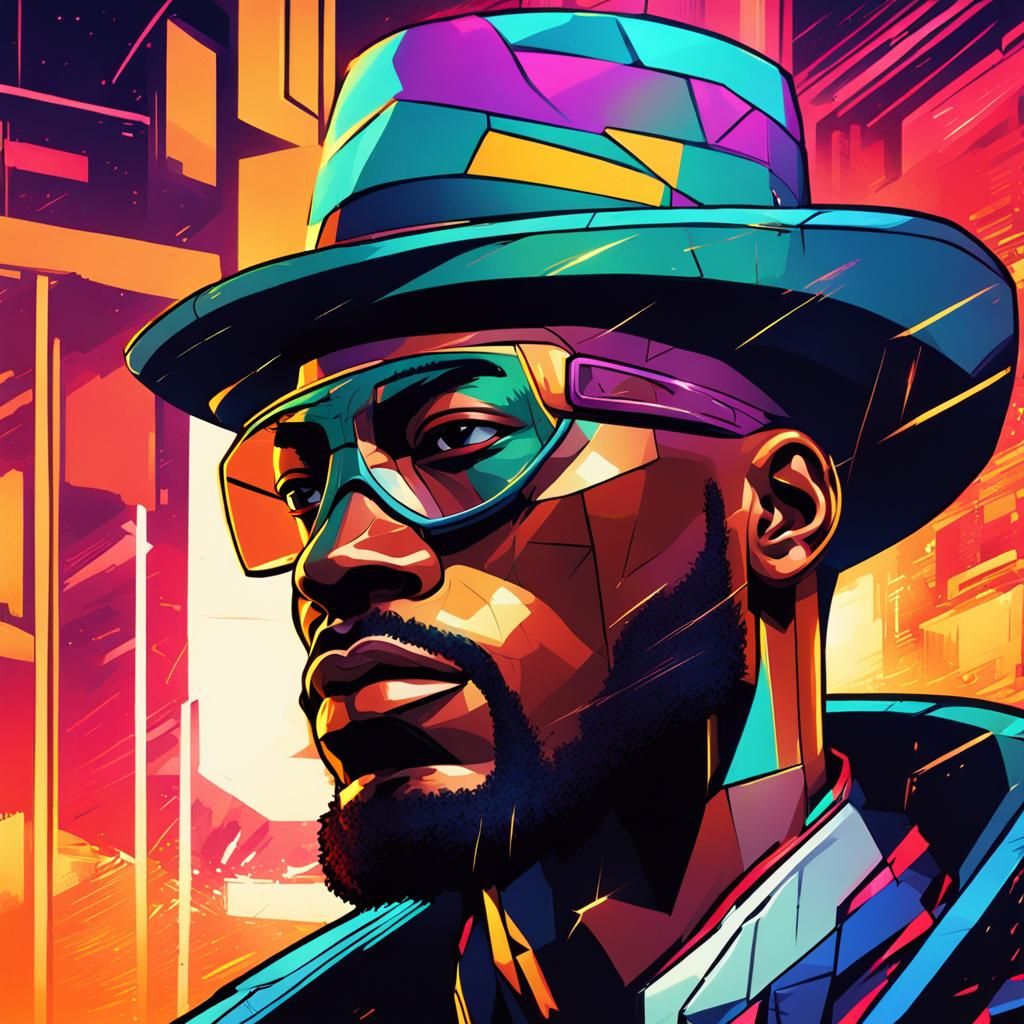 Cubist Cyberpunk Portrait of a Masked Hero