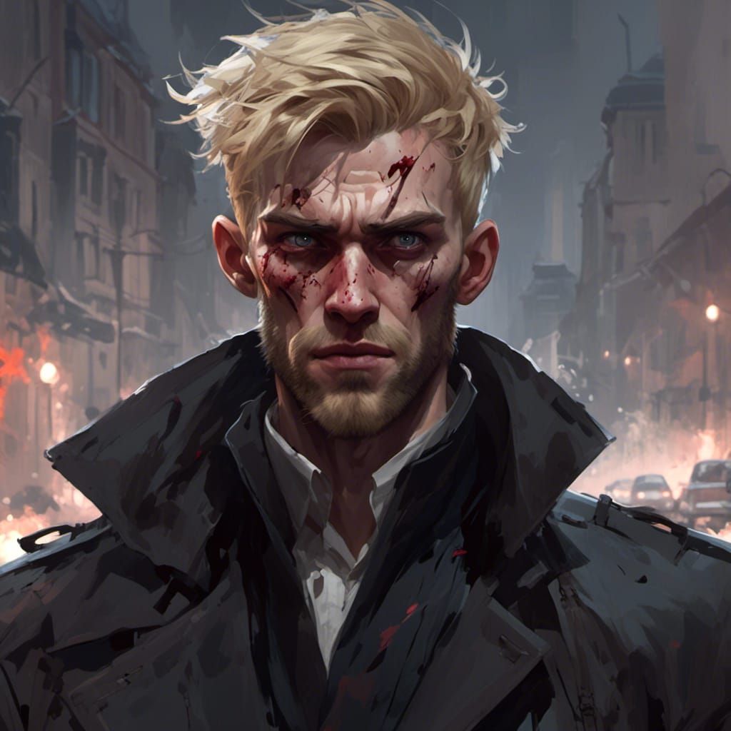Insane Man in Black Coat: Hyperdetailed Portrait