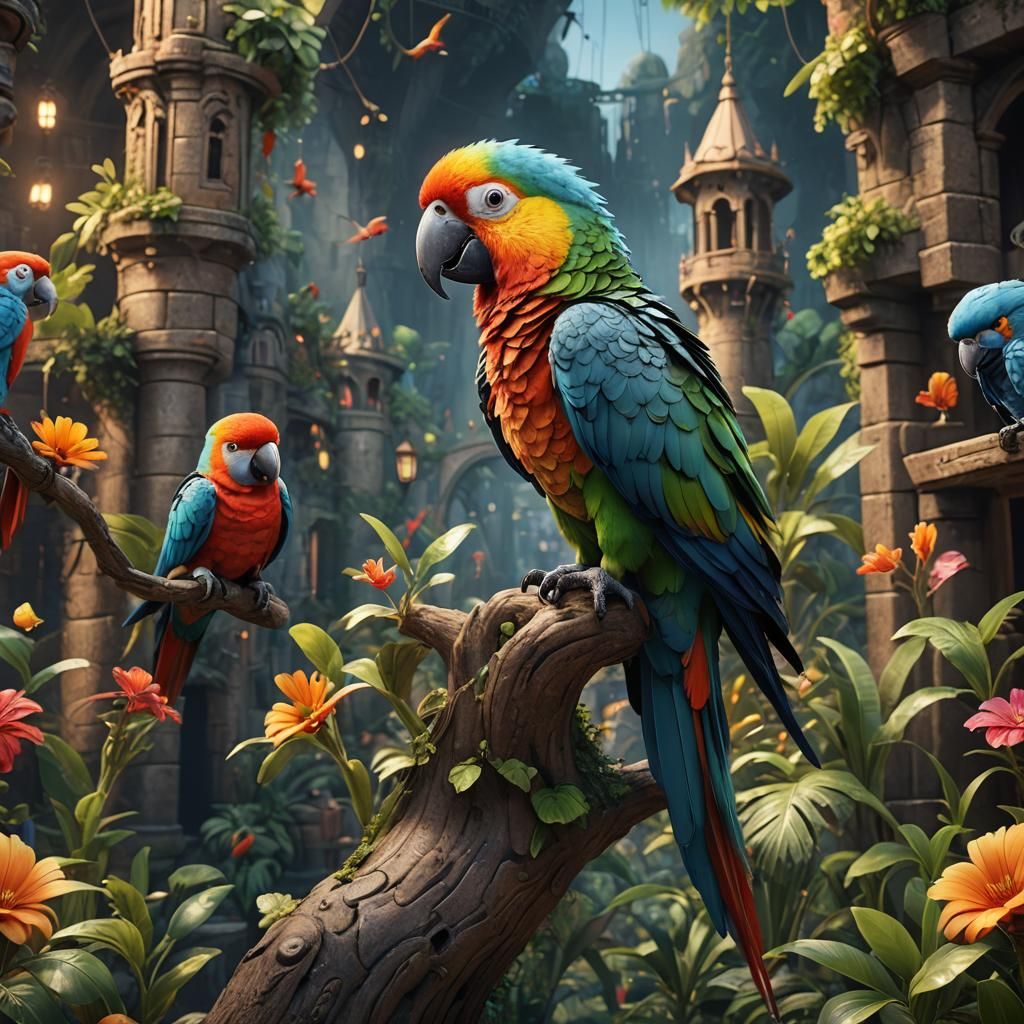 Adorable Parrot in Detailed Fantasy Concept Art