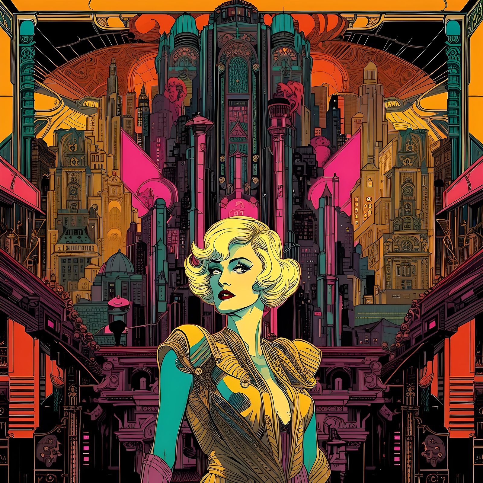 Cyberpunk Metropolis Remake with Art Deco Elements
