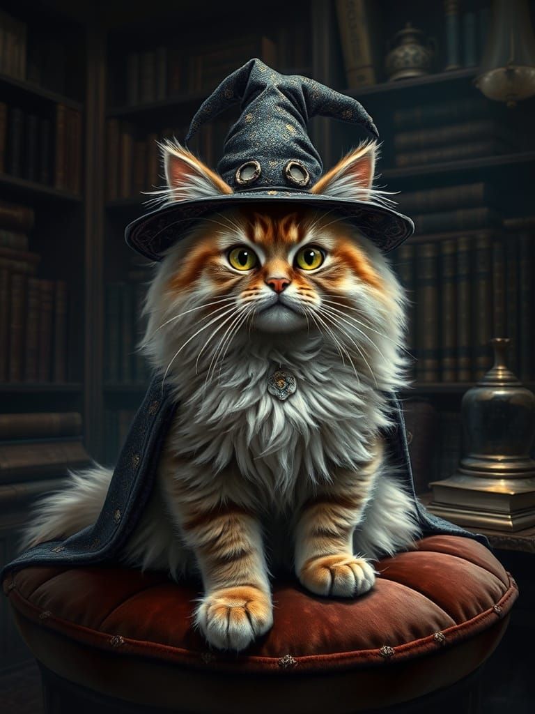 Regal Persian Cat in Shimmering Witch Costume