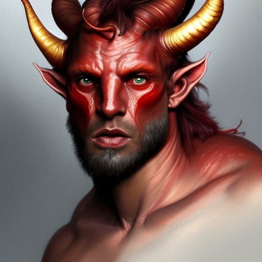 Red-Skinned Tiefling Portrait in Art Nouveau Style