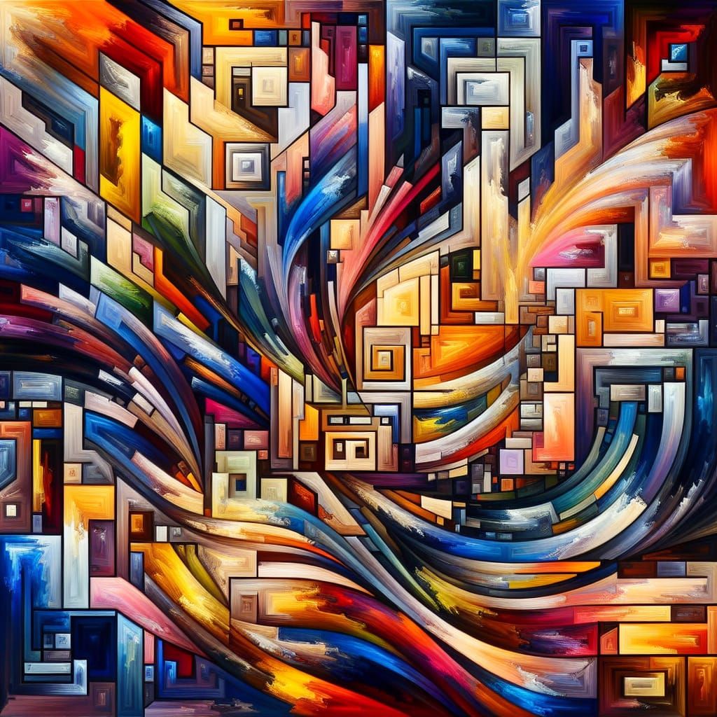 Dynamic Geometric Shapes in Fauvist Oil Painting Style
