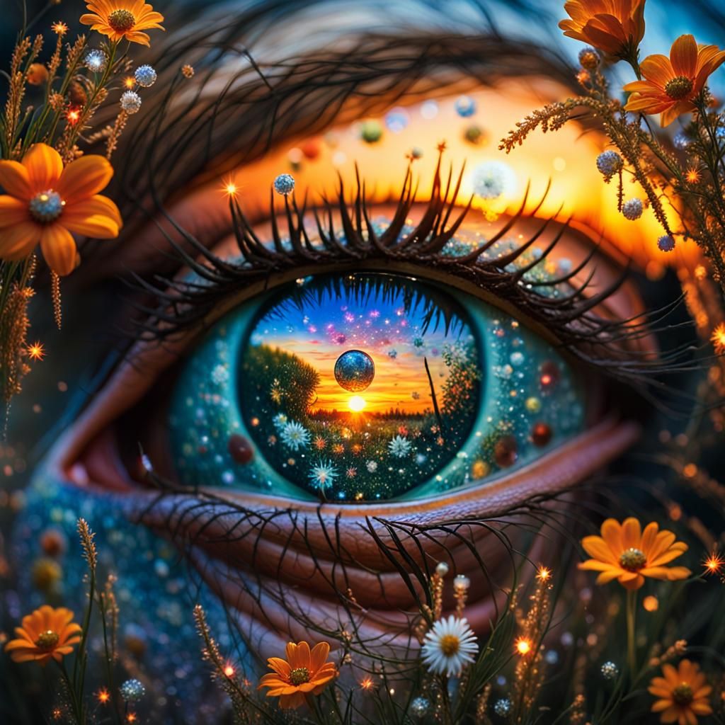Sparkling Sunset Eye: Hyperrealistic Photography in Magical ...