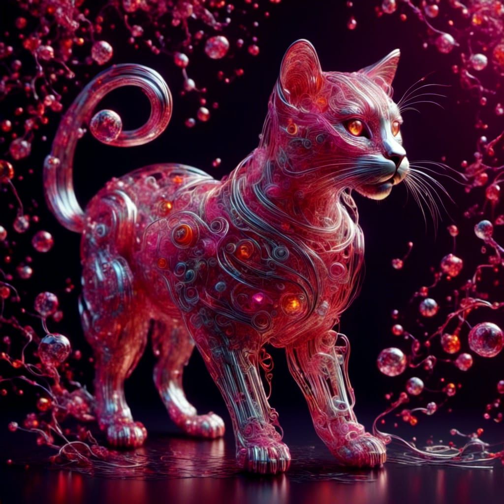 Photorealistic Cat-Lion with Nanotechnology and Crystal Ribb...