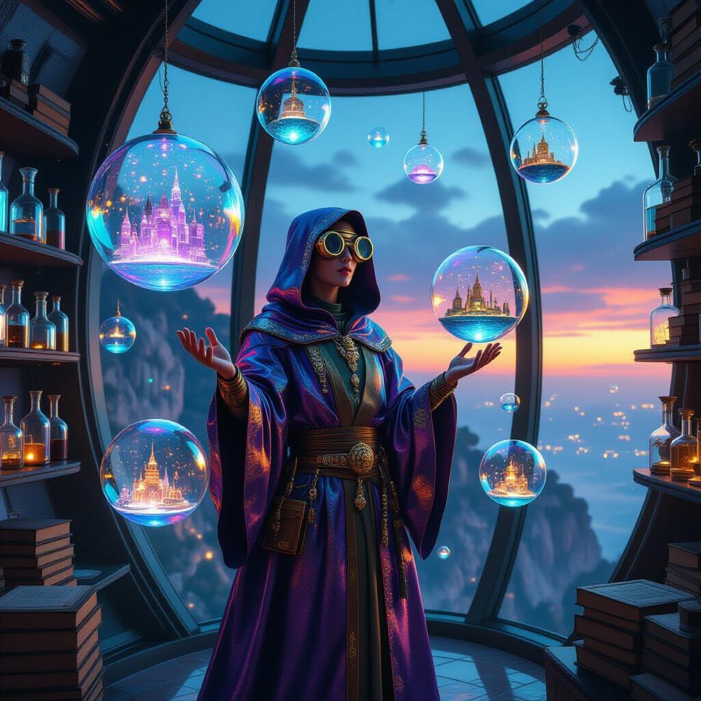 Bubble Alchemist in Cliffside Observatory at Dusk