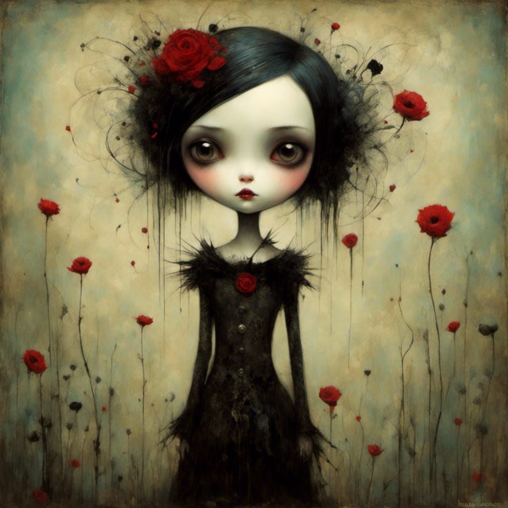 Cute Goth Punk Girl in Art Brut Style