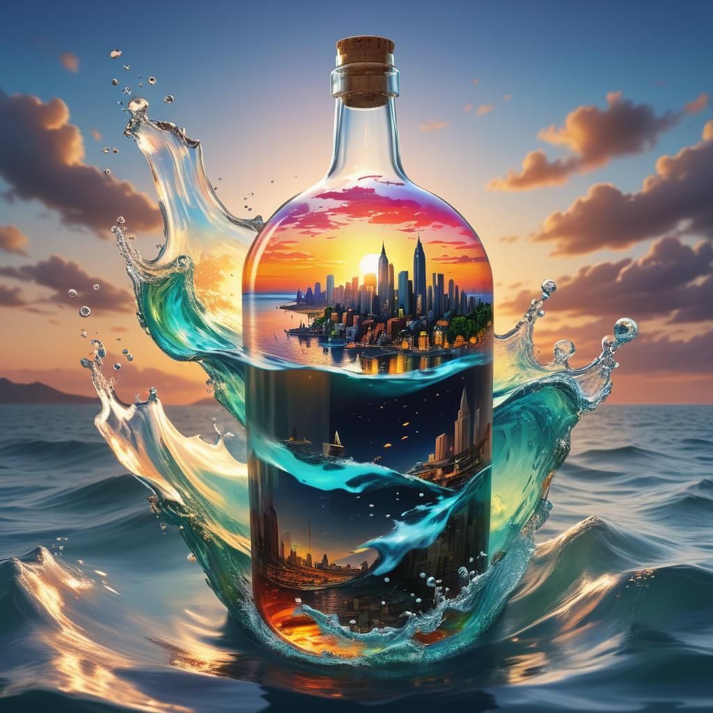 City in a Bottle: Hyperrealistic Concept Art