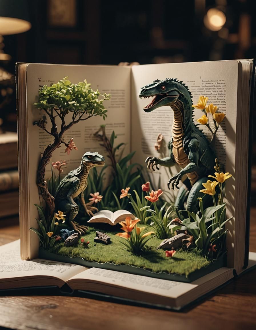 Hyperrealistic Pop-Up Book with Dramatic 3D Scene