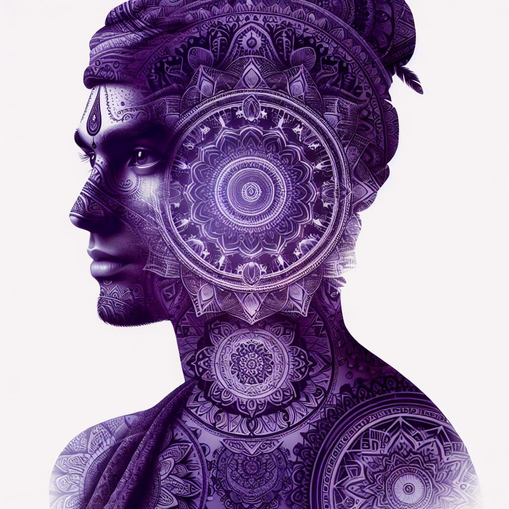 Monochromatic Portrait with Mandala Double Exposure