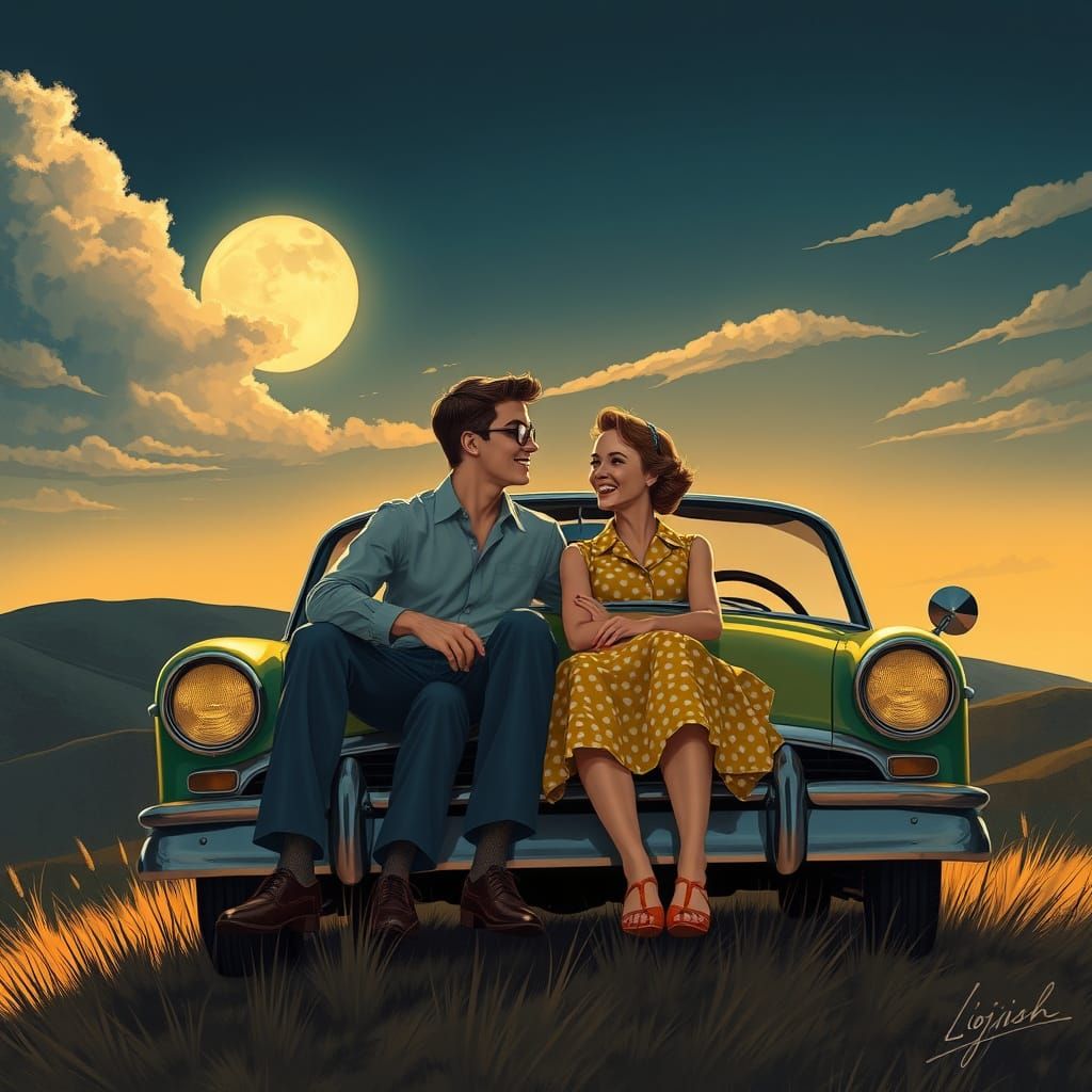 Young Lovers Share a Romantic Moment Under Starry Skies