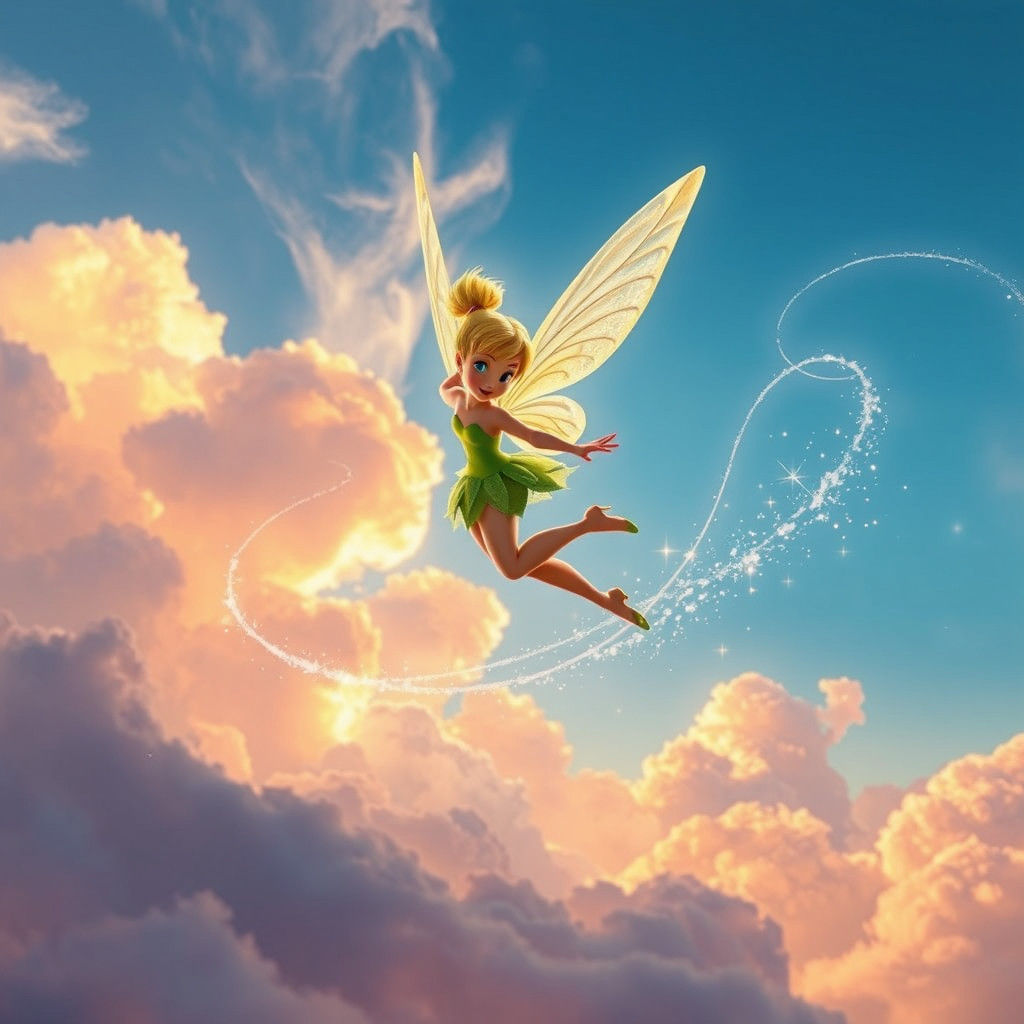 Tinkerbell Soaring Through a Luminous Sky