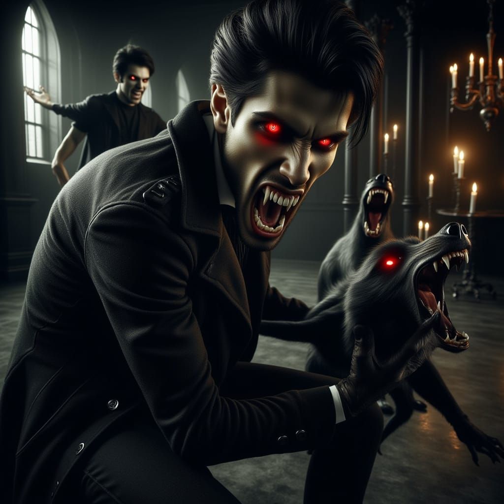 Glowing Vampire Eyes in a Dark Hall