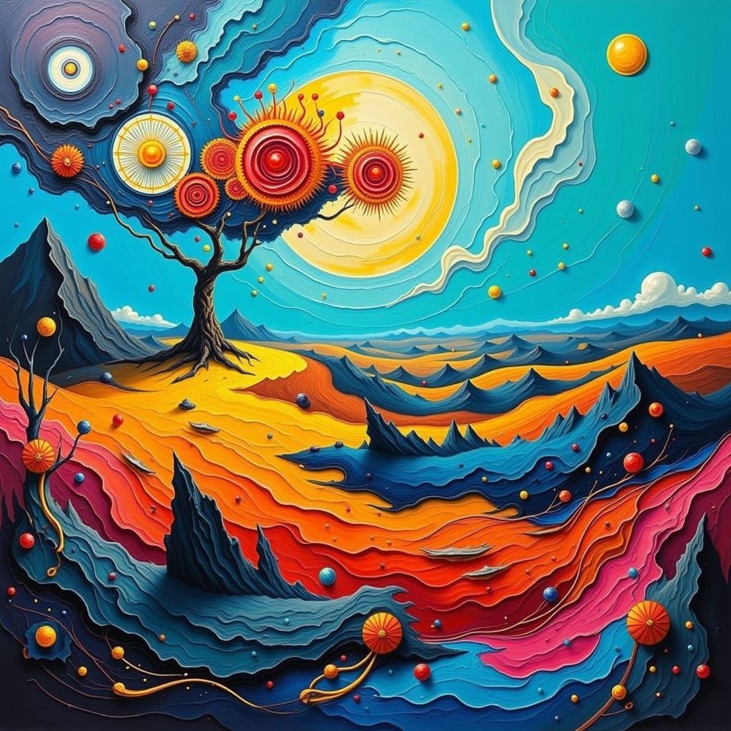 Turquoise Heavy Metal Surrealism in Impasto Style