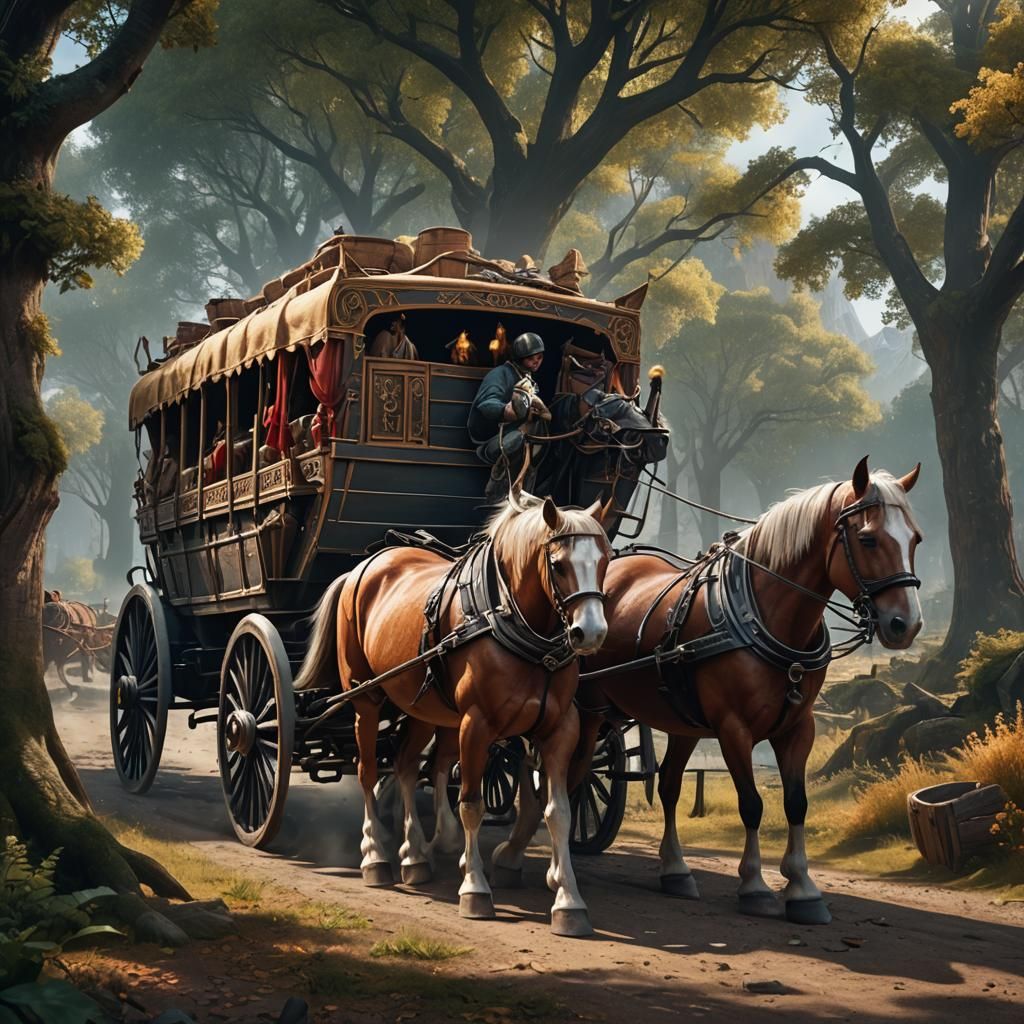 Fantastical Horse-Drawn Wagon Concept Art