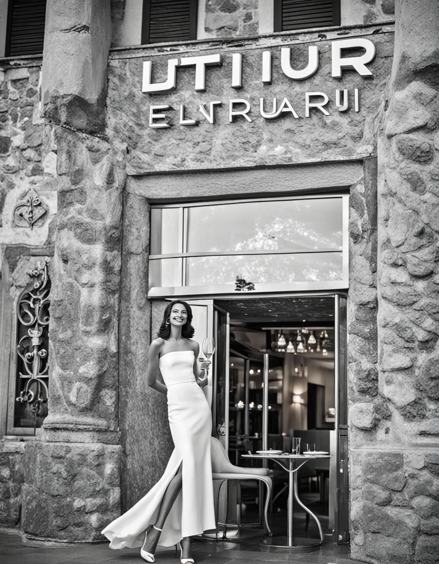 Elegant Woman in White Dress at Italian Restaurant