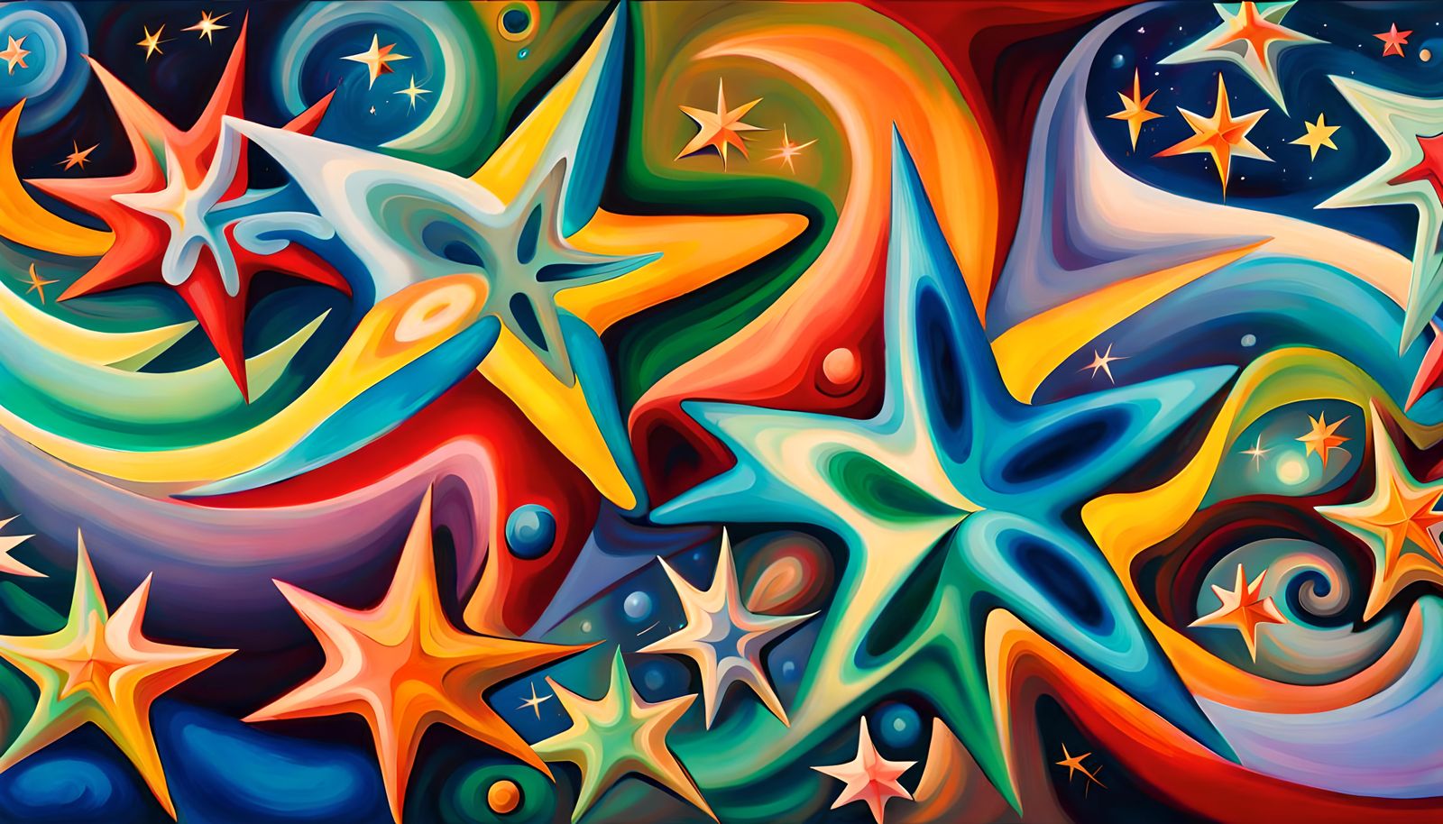 Iridescent Stars in Cosmic Swirls: Abstract Expressionism