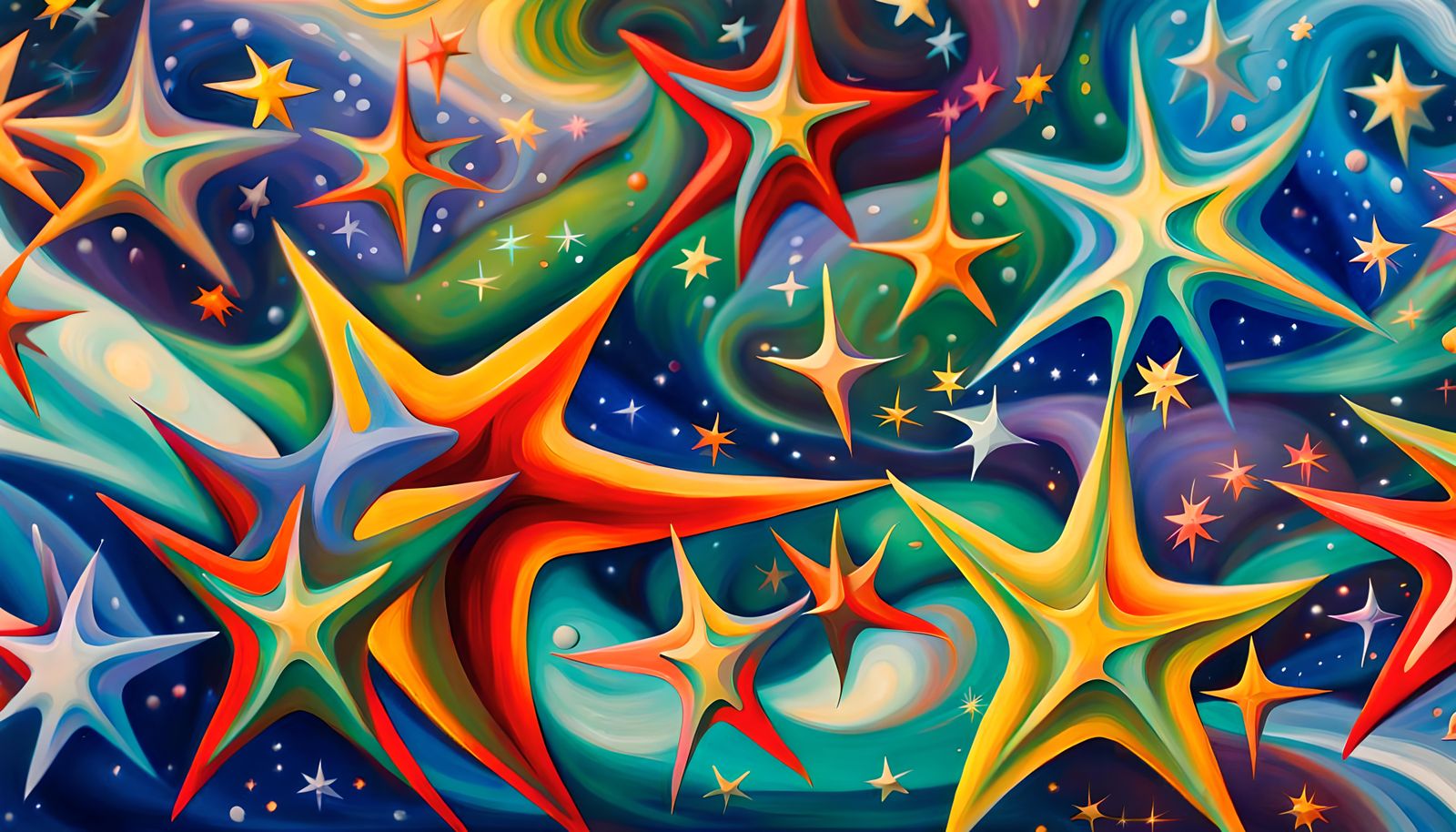 Iridescent Star Cluster in Abstract Expressionist Style