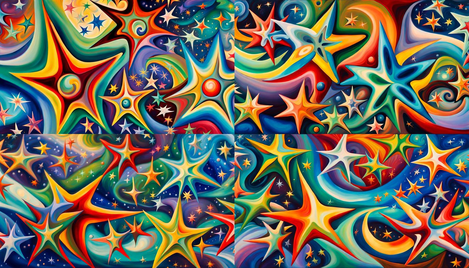 Iridescent Stars in Abstract Expressionism Style