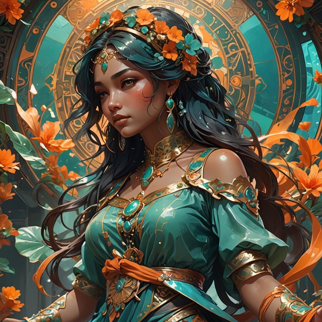 Detailed Portrait of Jade in Art Nouveau Style