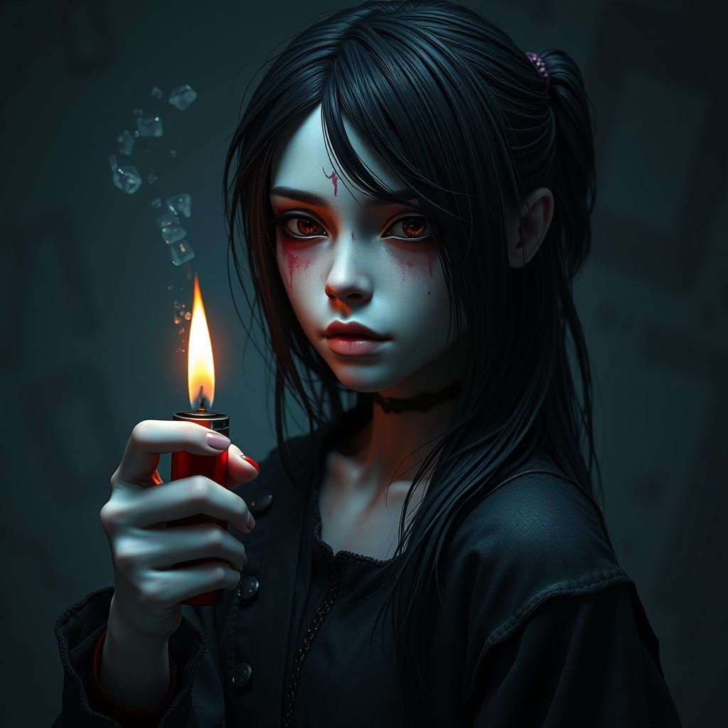 Elegant Dark Fantasy Maiden with Flickering Flame