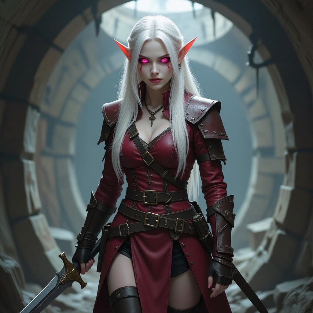 Albino Elf Woman Searches Underground Complex