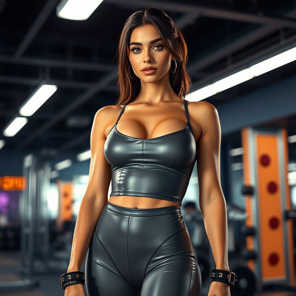 Gym Girl with Defined Physique in Hyperrealistic Style