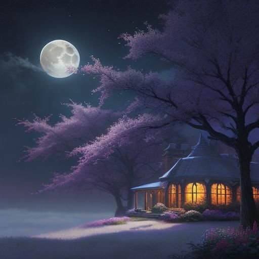 Ethereal Night Sky: Cherry Moon Fantasy