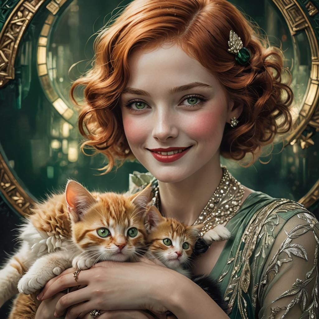 1920s Style Pin-Up Girl with Kitten