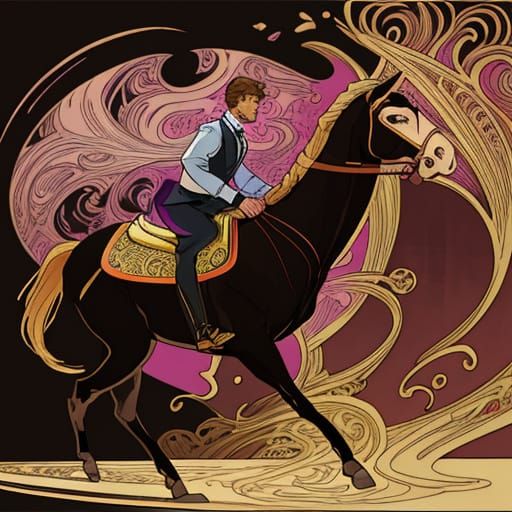 Art Nouveau Illustration of Frederic Walking to Stables