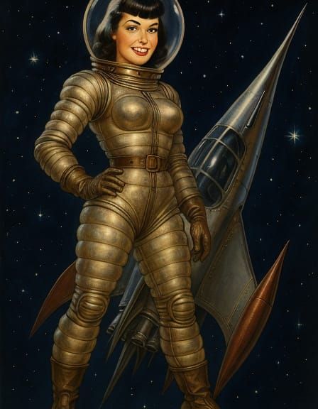Retro Sci-Fi Space Girl in 1950s Style