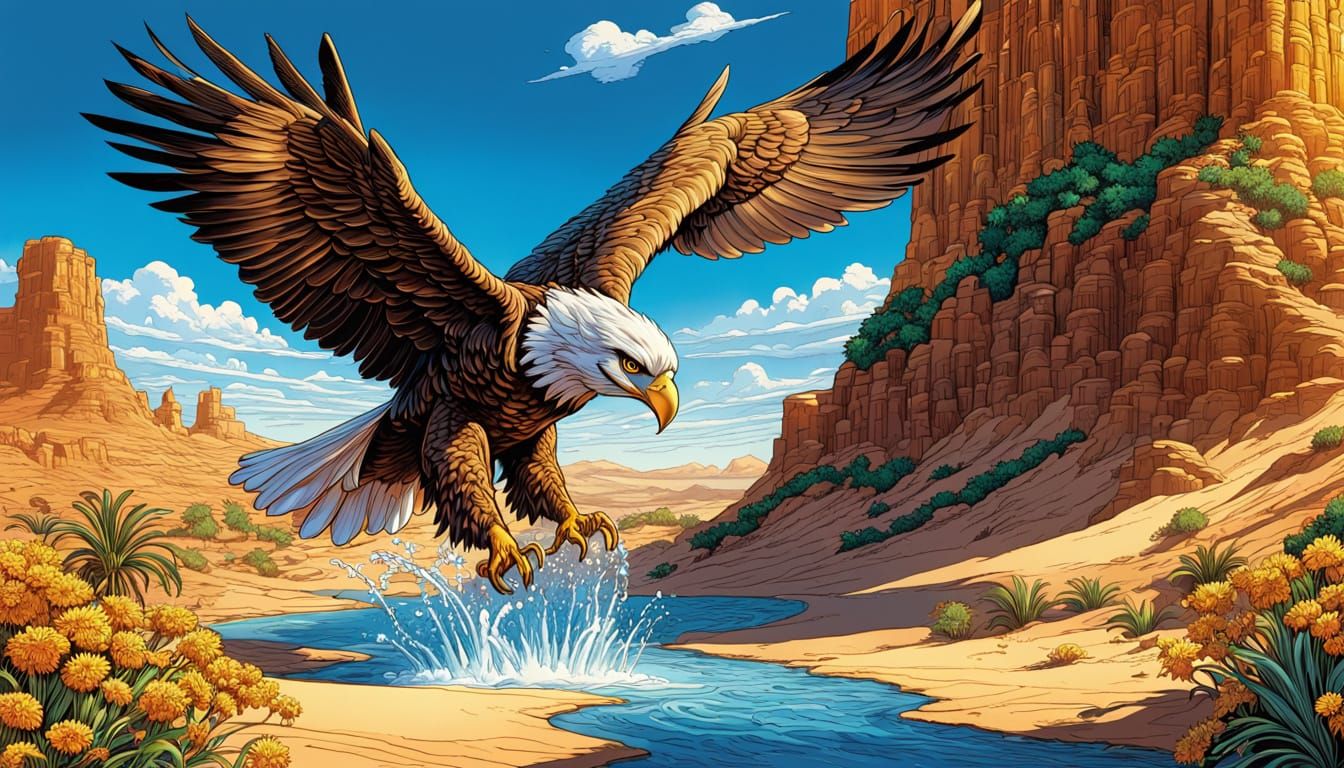 Eagle Fountain Oasis: Desert Comic Book Art